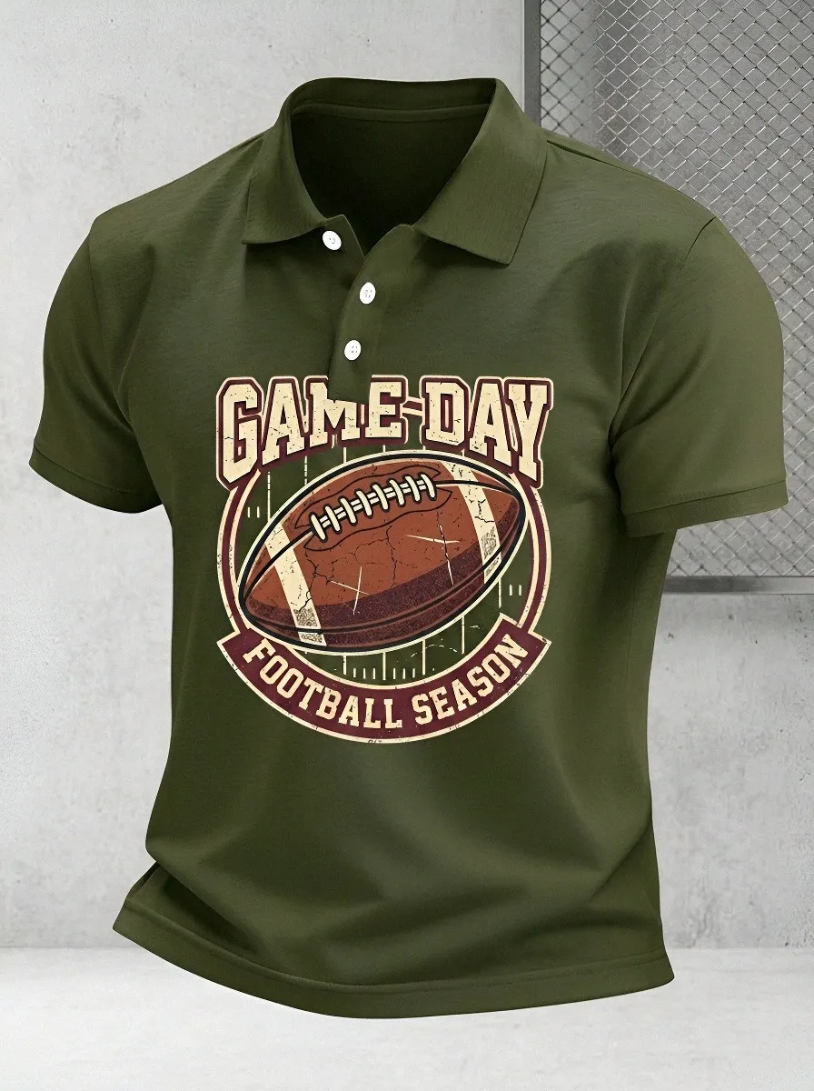 Men's American Football Game Day Vintage Printed Polo Shirt