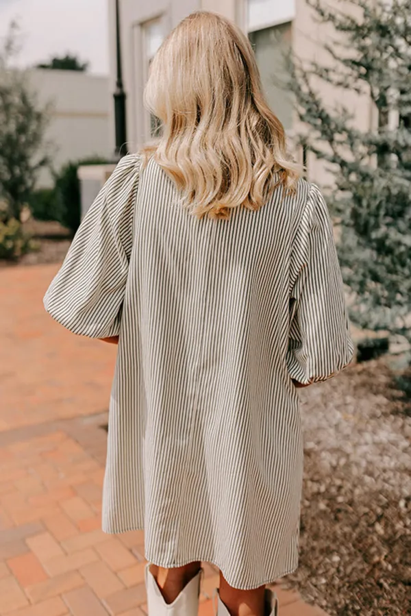 Button Front Pocket Detail Puff Sleeve Mini Dress