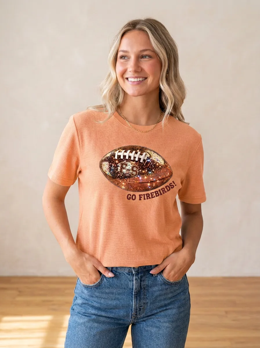 Women's Sideline Inspired Football Ball Sparkle Crew Neck Graphic T-Shirt