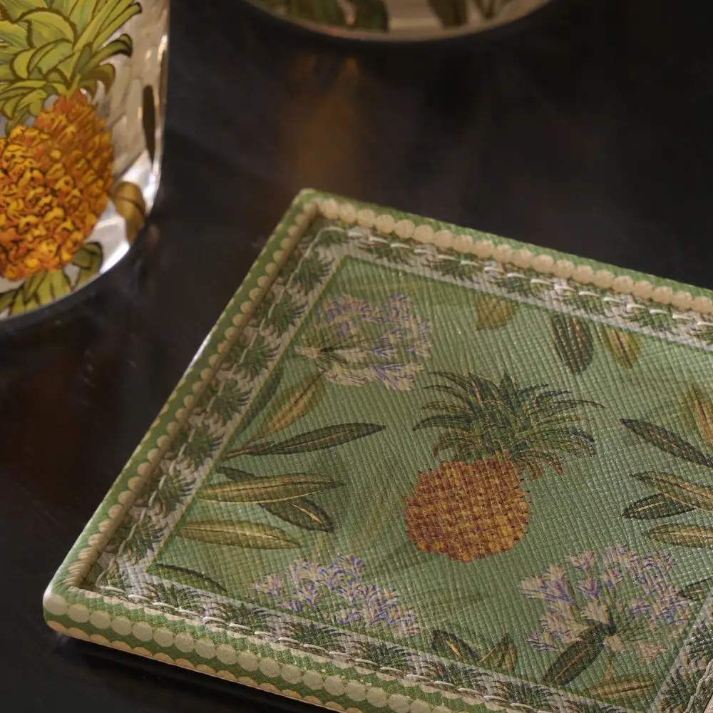Green Pineapple Faux Leather Coaster Set