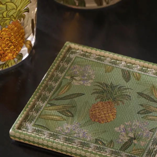 Green Pineapple Faux Leather Coaster Set