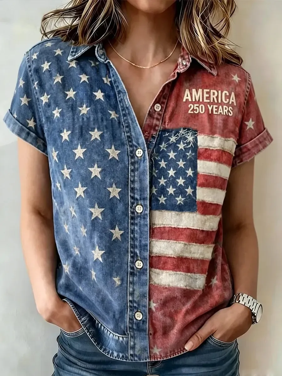 U.S. 250th Anniversary Theme Print Women's Short-Sleeve Shirt