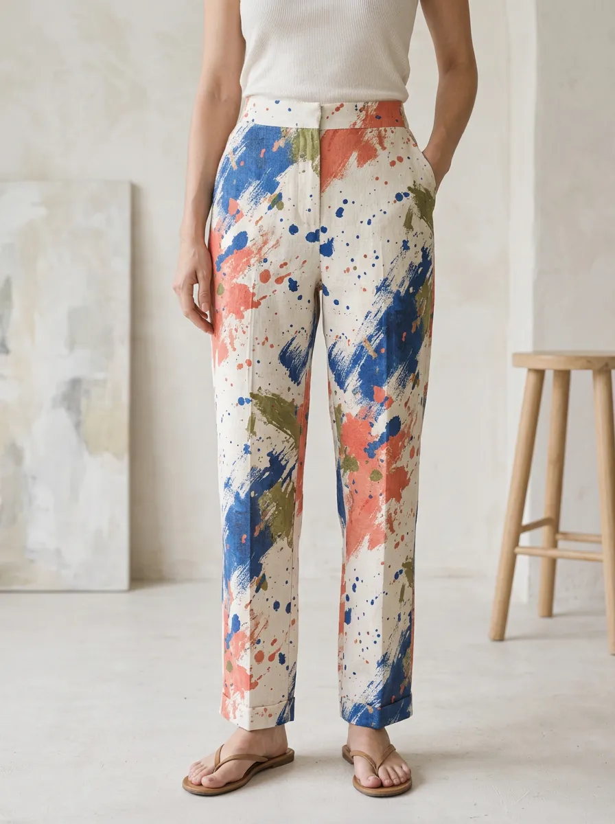 Women's Abstract Art Lover Paint Splatter Printed Pants
