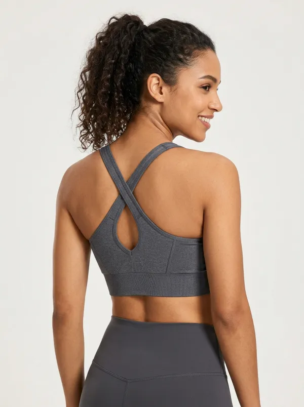 Women's Cross Back Sports Bra with Grey Solid Color Detail