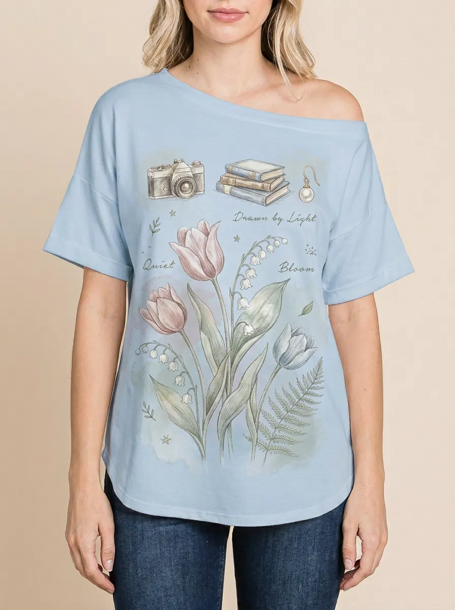 Women's Floral Photography Book Lover Printed T-shirt