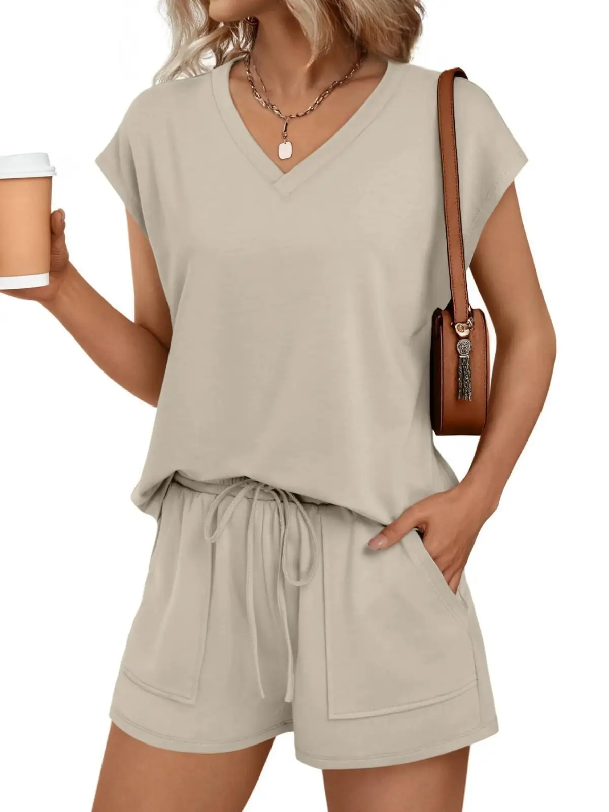 Relaxed Drawstring Pocketed Shirt and Shorts Matching Set