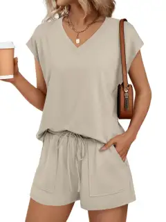 Relaxed Drawstring Pocketed Shirt and Shorts Matching Set