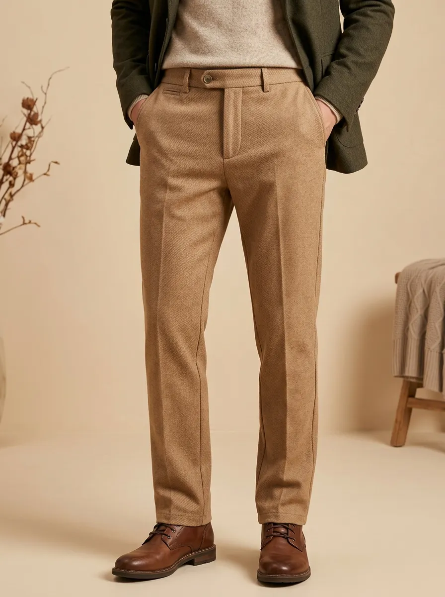 Men's Autumn Winter Business Herringbone Wool Trousers