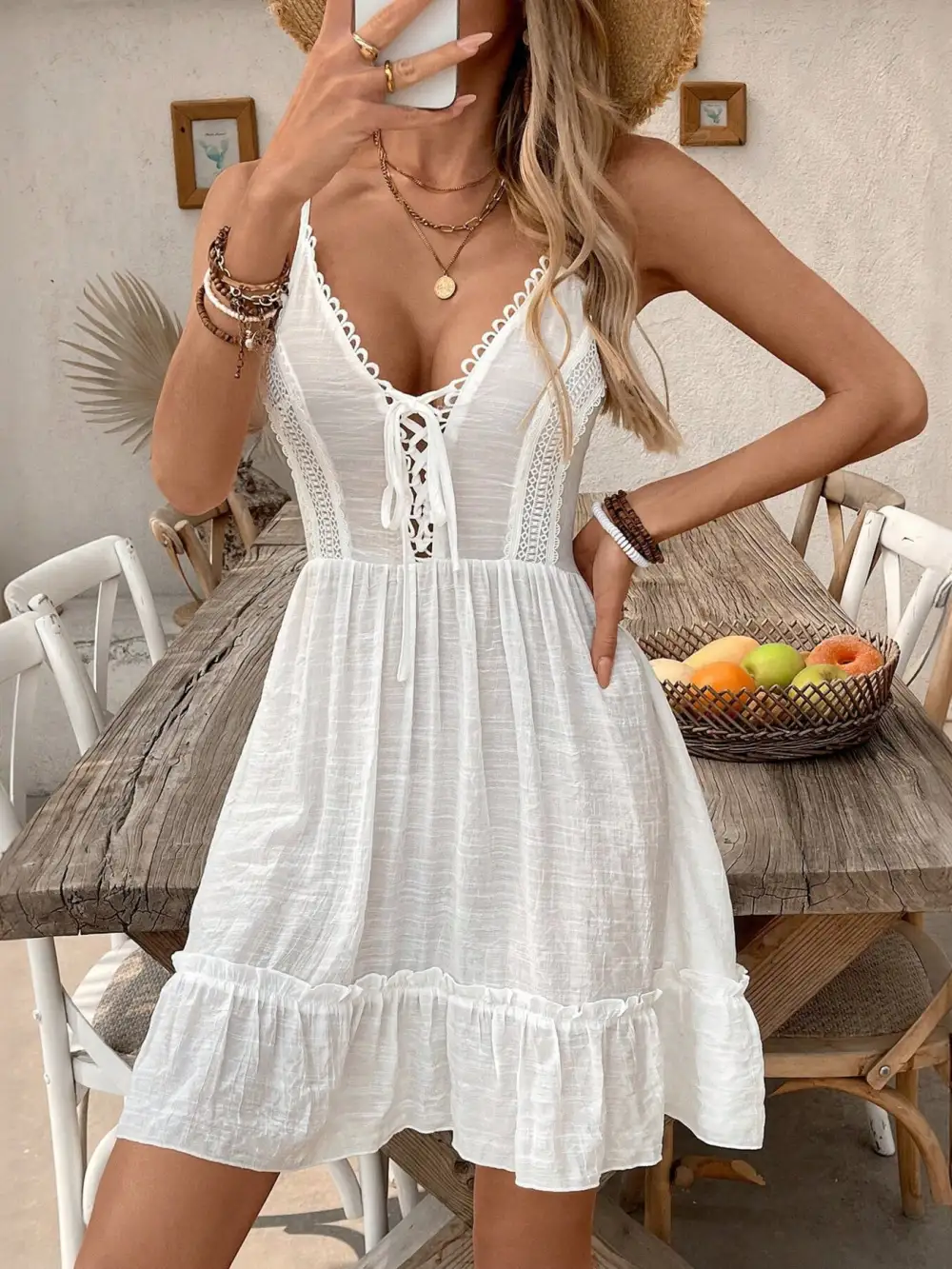 Everyday V Neck Ruffle Mini Dress