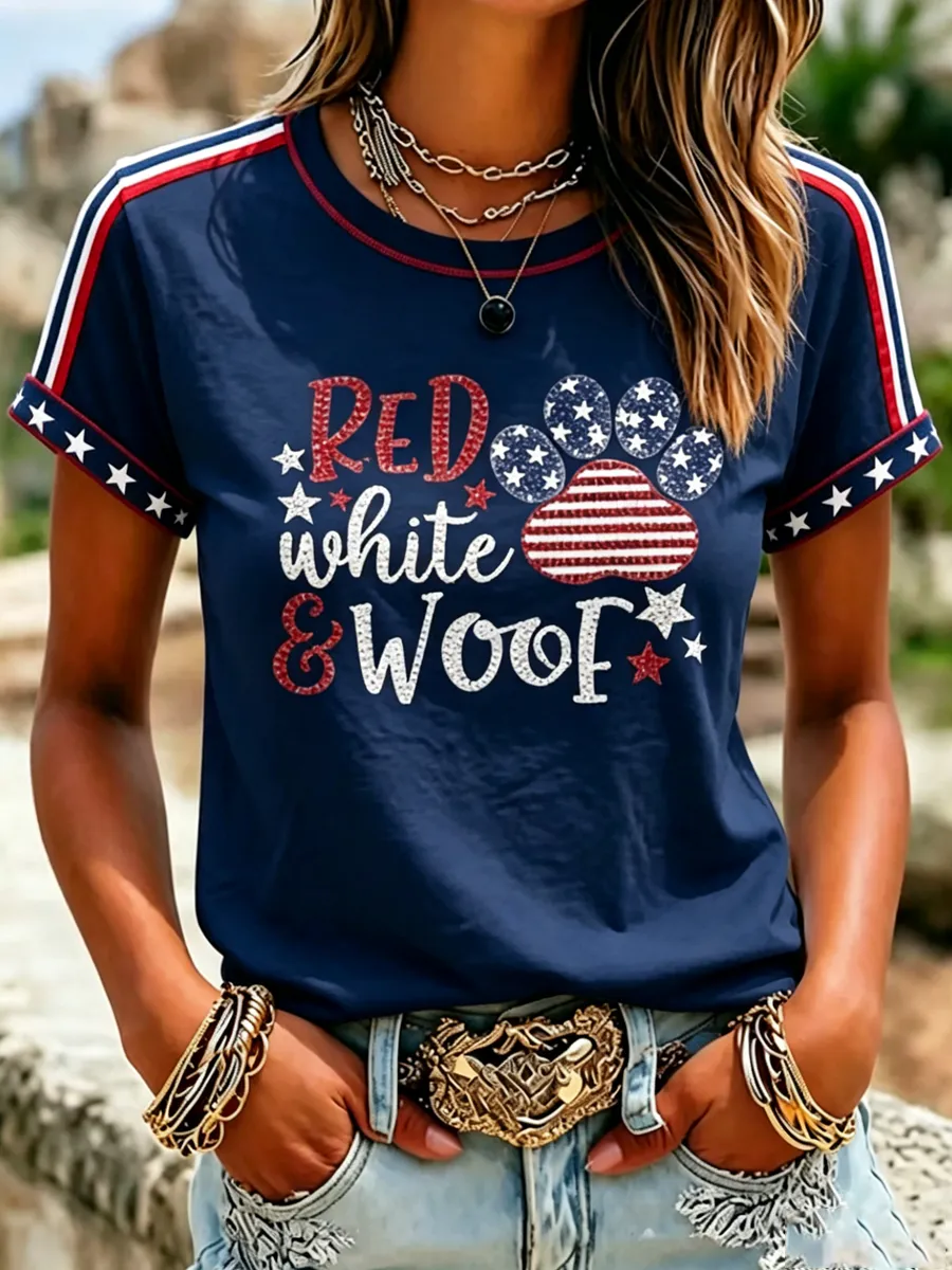 Women'S Proud American Dog 250Th Anniversary Patriotic Claw Print T-Shirt