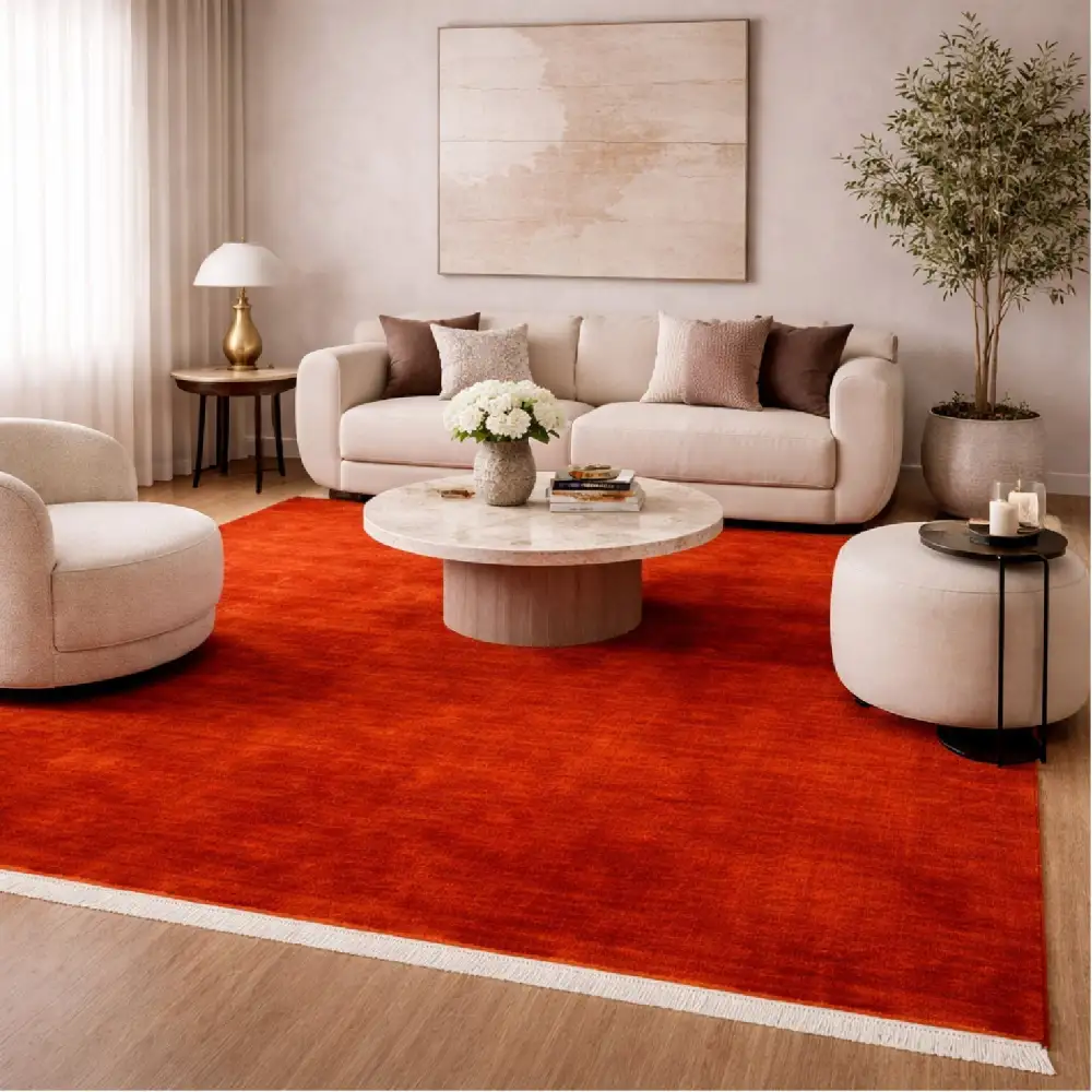 Hand-Loomed Wool Fringe Square Carpet