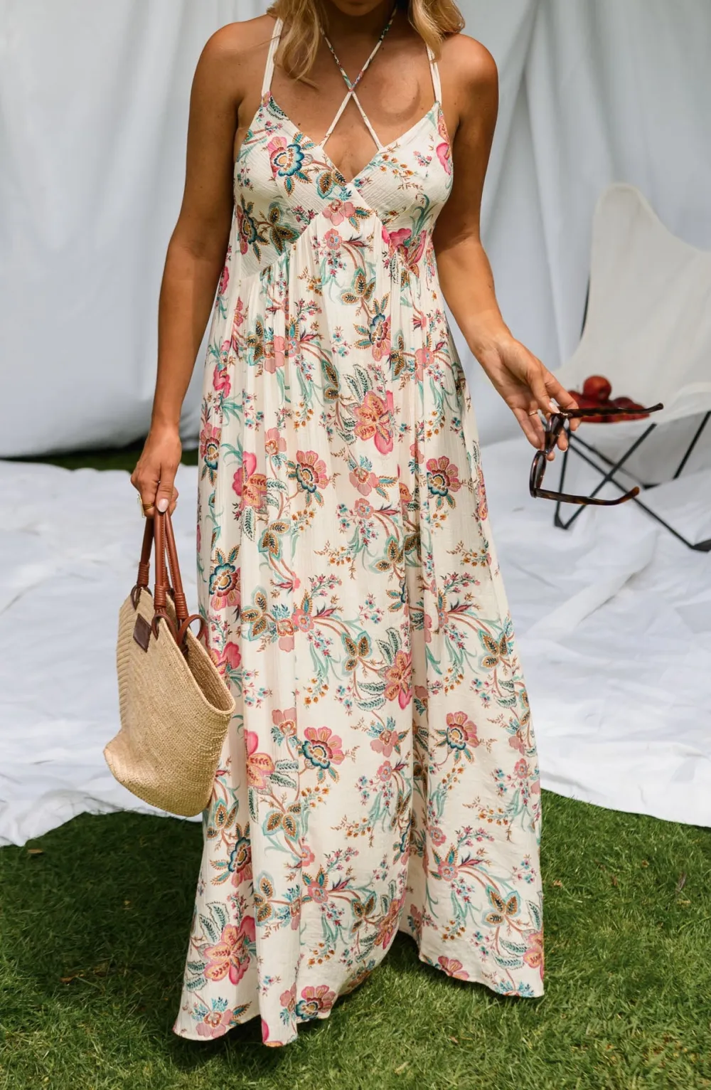 Floral V Neck Maxi Dress