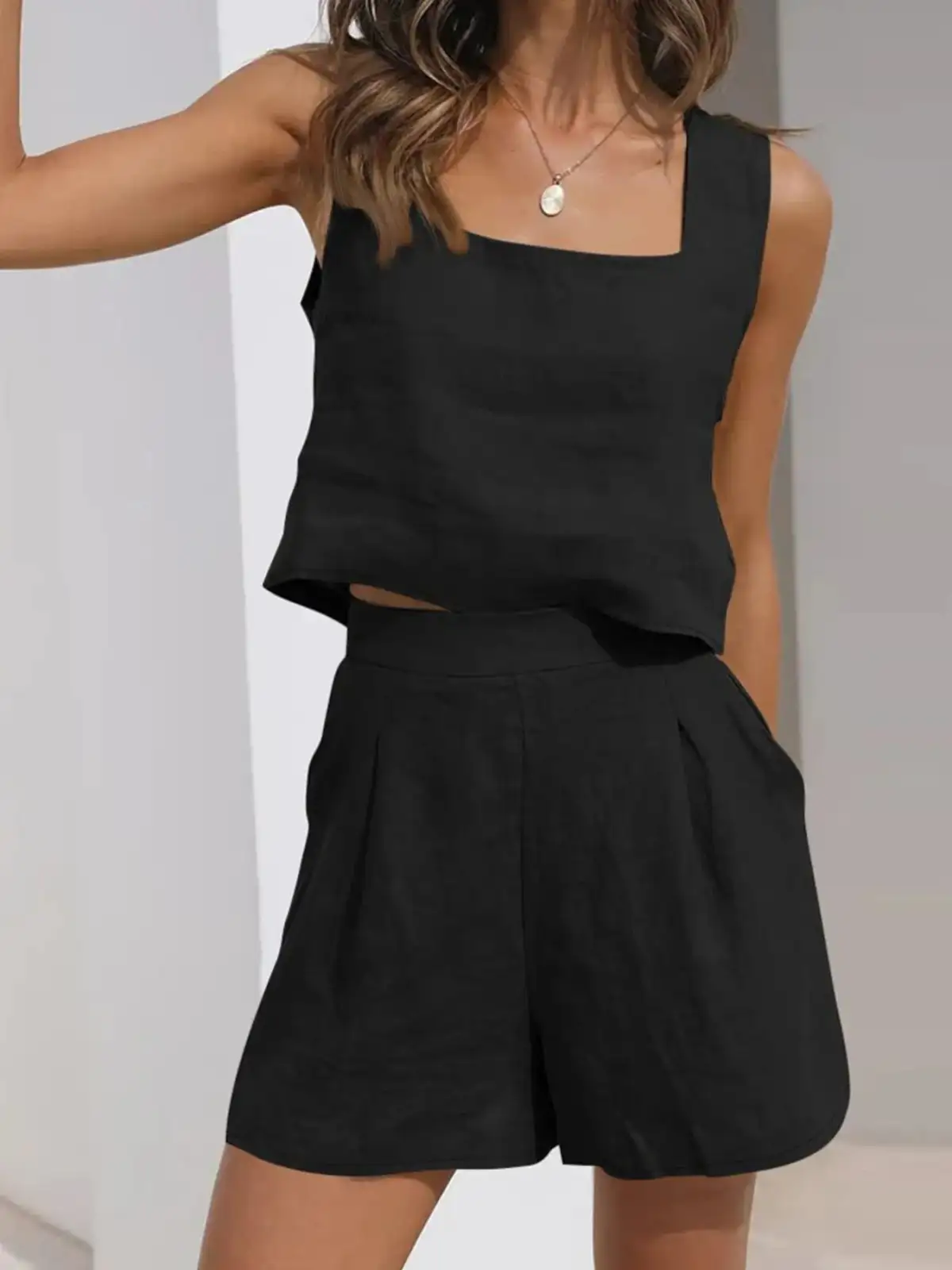 Square-Neck Shorts Matching Set