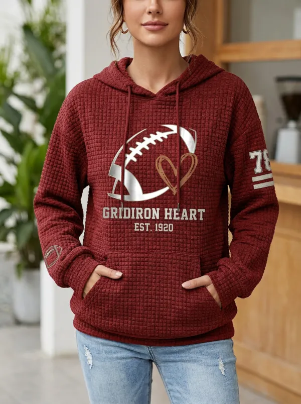 Women's Football Charcoal Waffle-Knit Graphic Hoodie