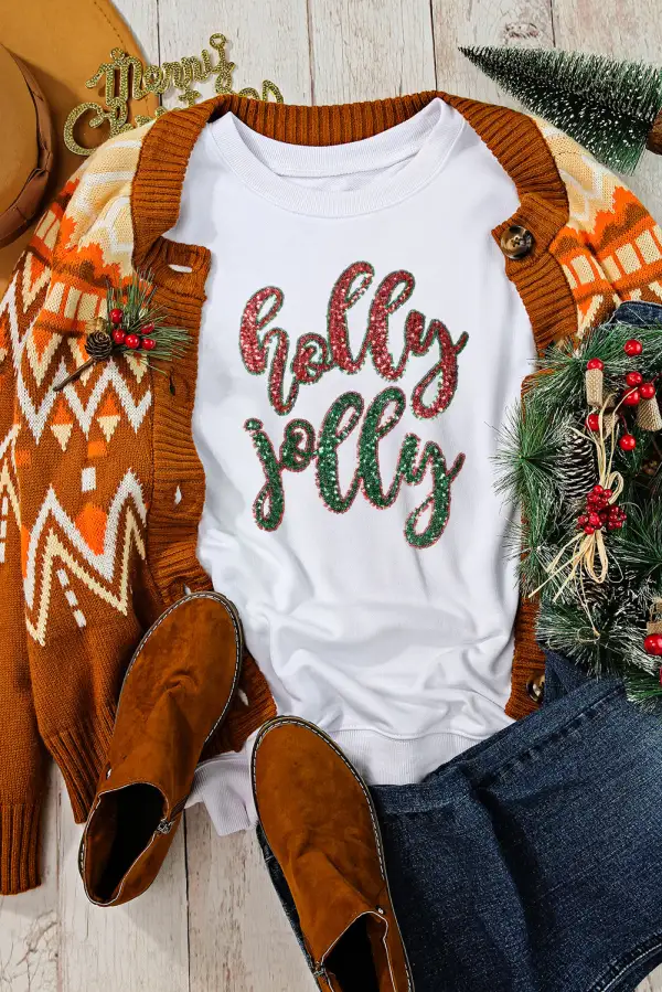 Sequined Holly Jolly Graphic Sweatshirt