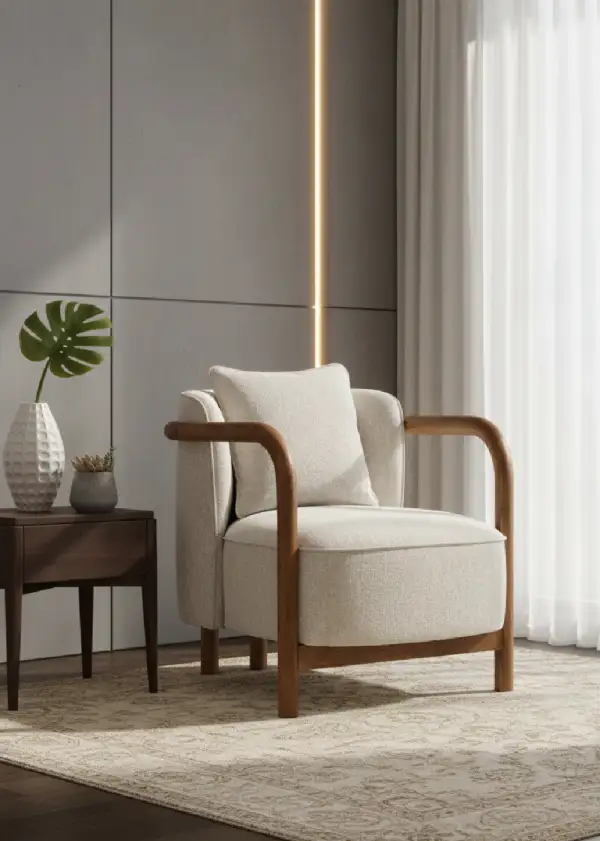 Curved Curved Wood Frame Lounge Chair