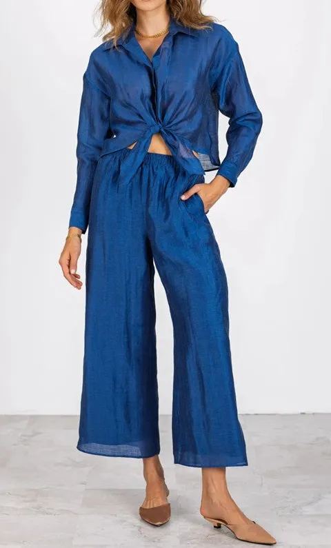 Blue Satin Co-Ord Two-Piece Set