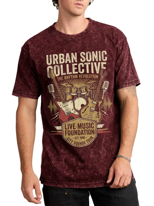 Men's Rock Band Music Lover Urban Sonic Collective Printed T-shirt