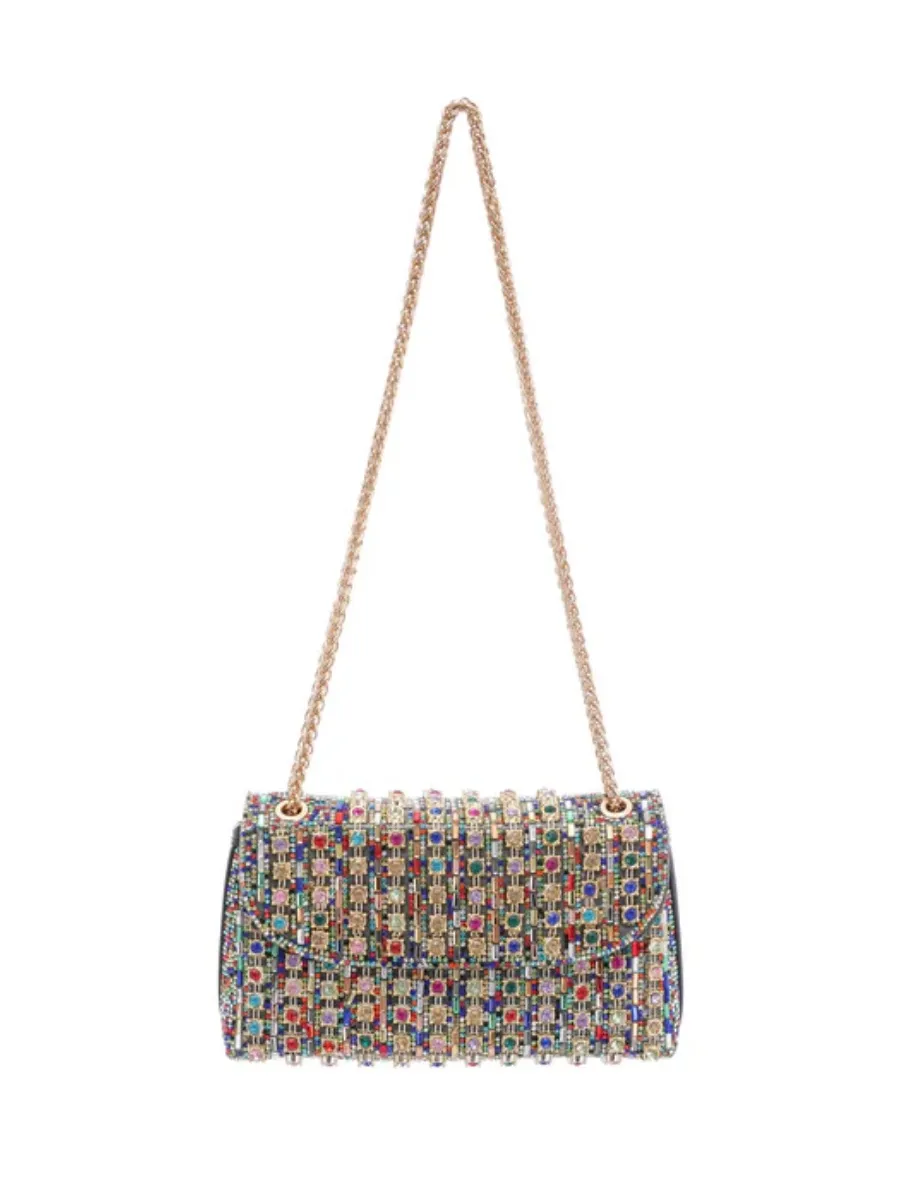 Luna Crystal Grid Chain Shoulder Bag