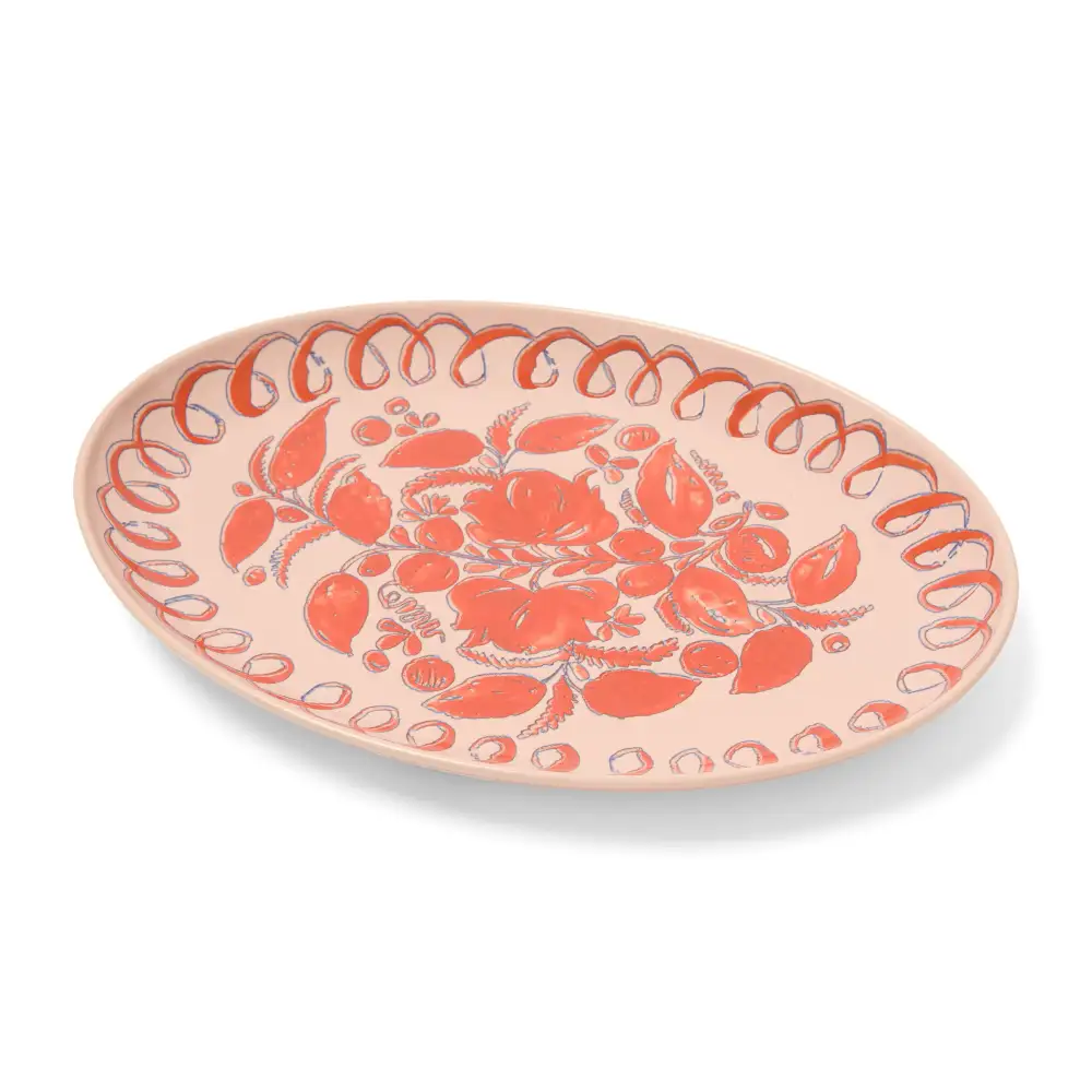 Refined Ceramic Oval Serving Tray With Hand Painted Detail