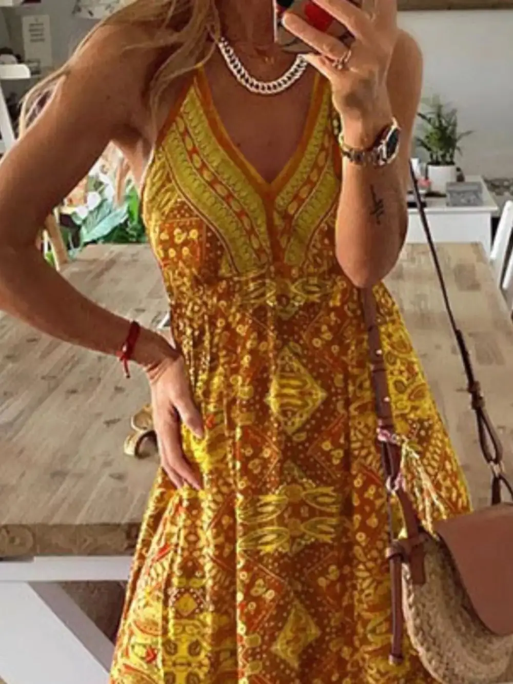 Tiered V-Neck Printed Maxi Dress