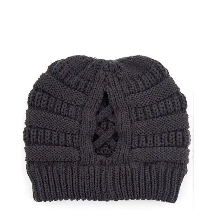 Criss Cross Ponytail Knit Beanie