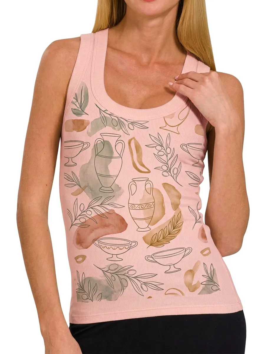 Women's Greek Mythology Art Olive Branch Vase Printed Tank Top