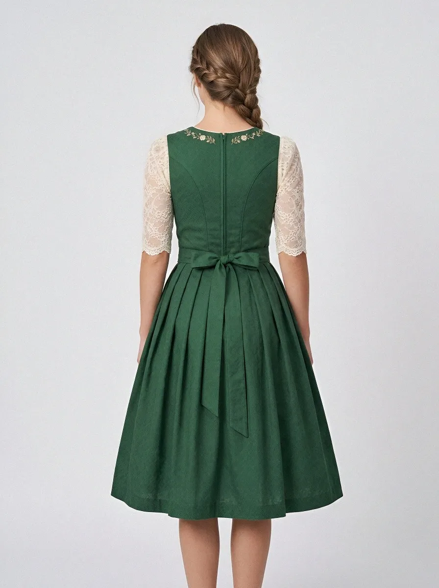 Floral Embroidered Lace Blouse Traditional Women's Bavarian Oktoberfest Dirndl Dress