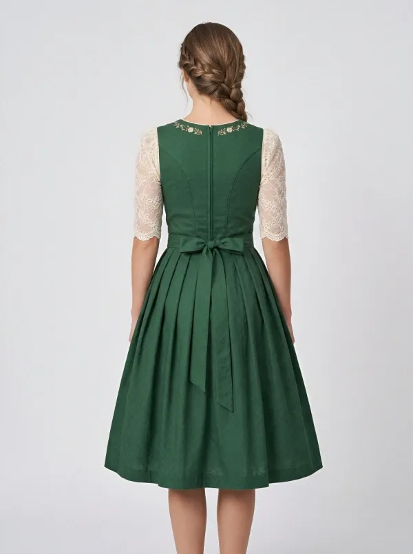 Floral Embroidered Lace Blouse Traditional Women's Bavarian Oktoberfest Dirndl Dress