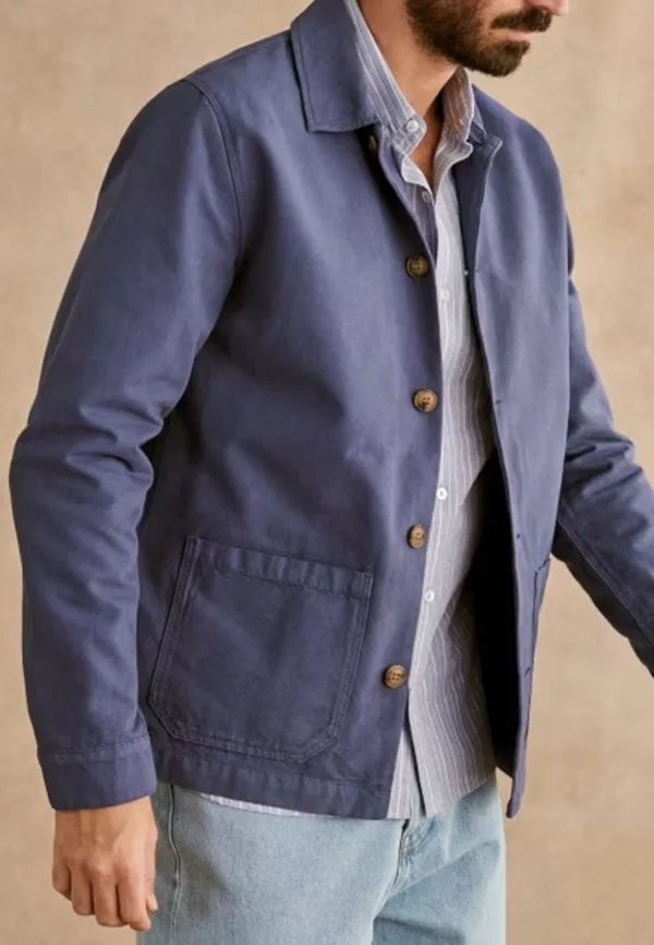 Vintage Blue Cotton Blend Casual Chore Jacket