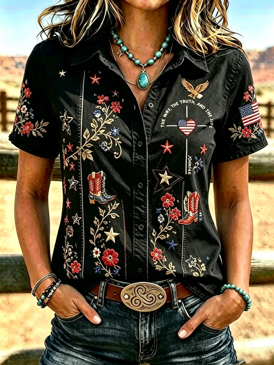 Women's Western style retro printed shirt