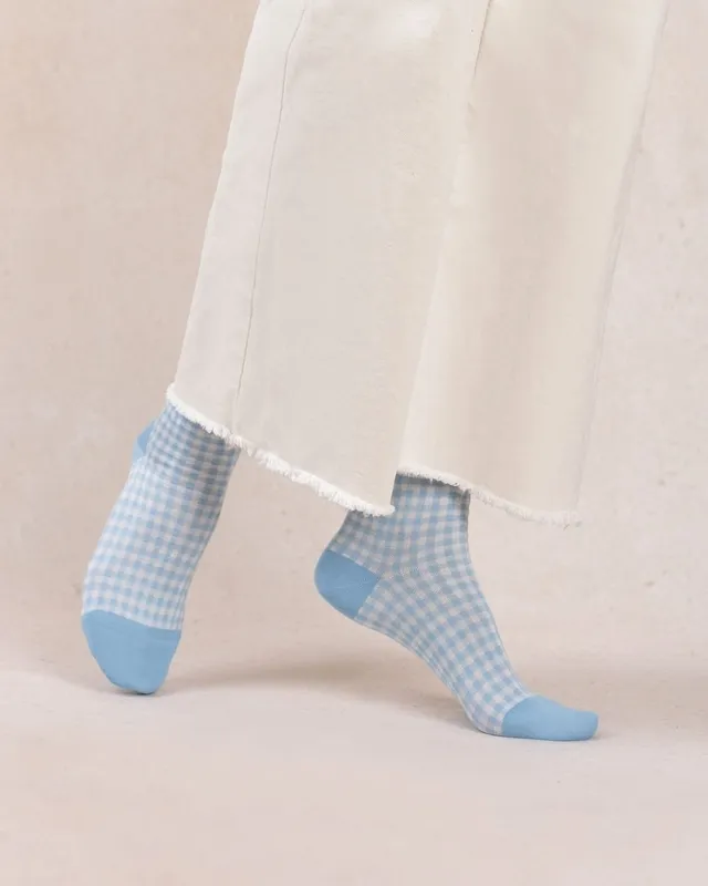 Cotton Gingham Ribbed Socks