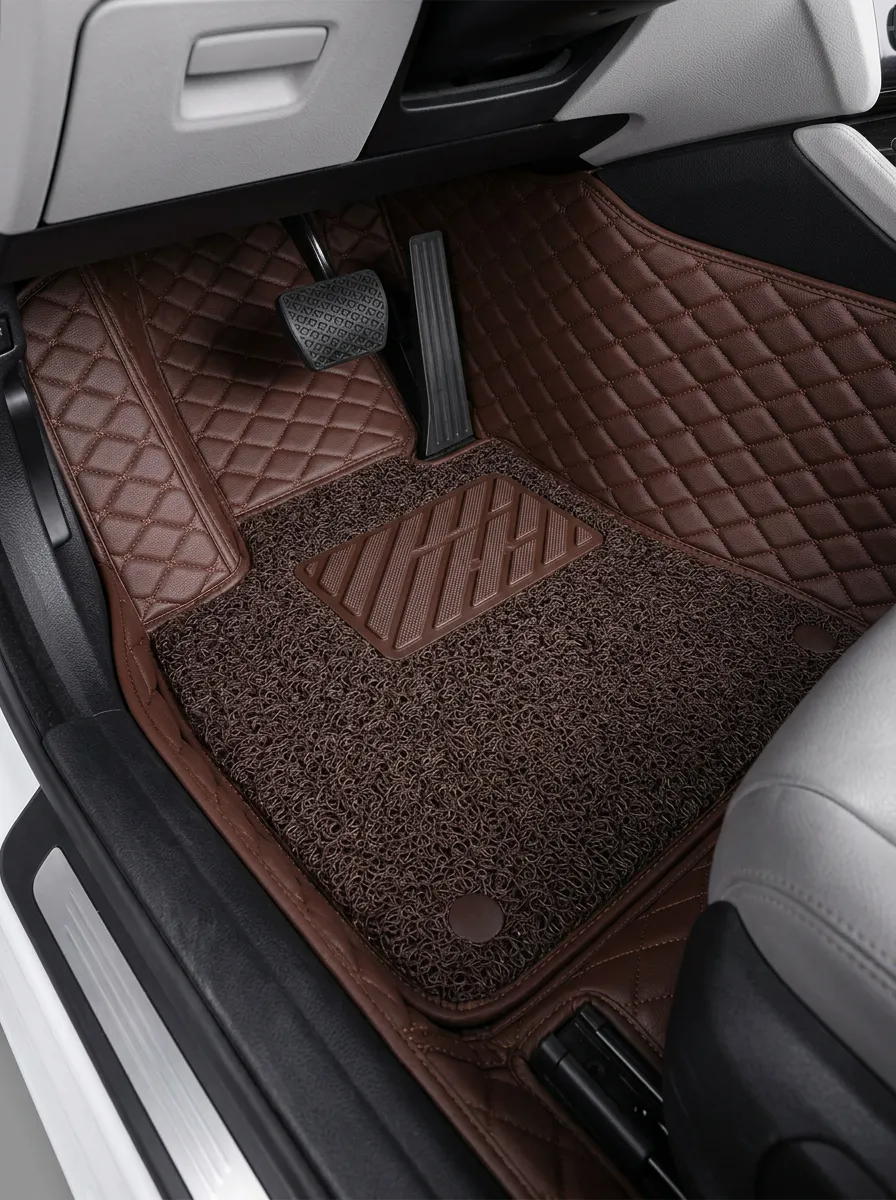 Quilted Detail Leather-Texture Car Floor Mat