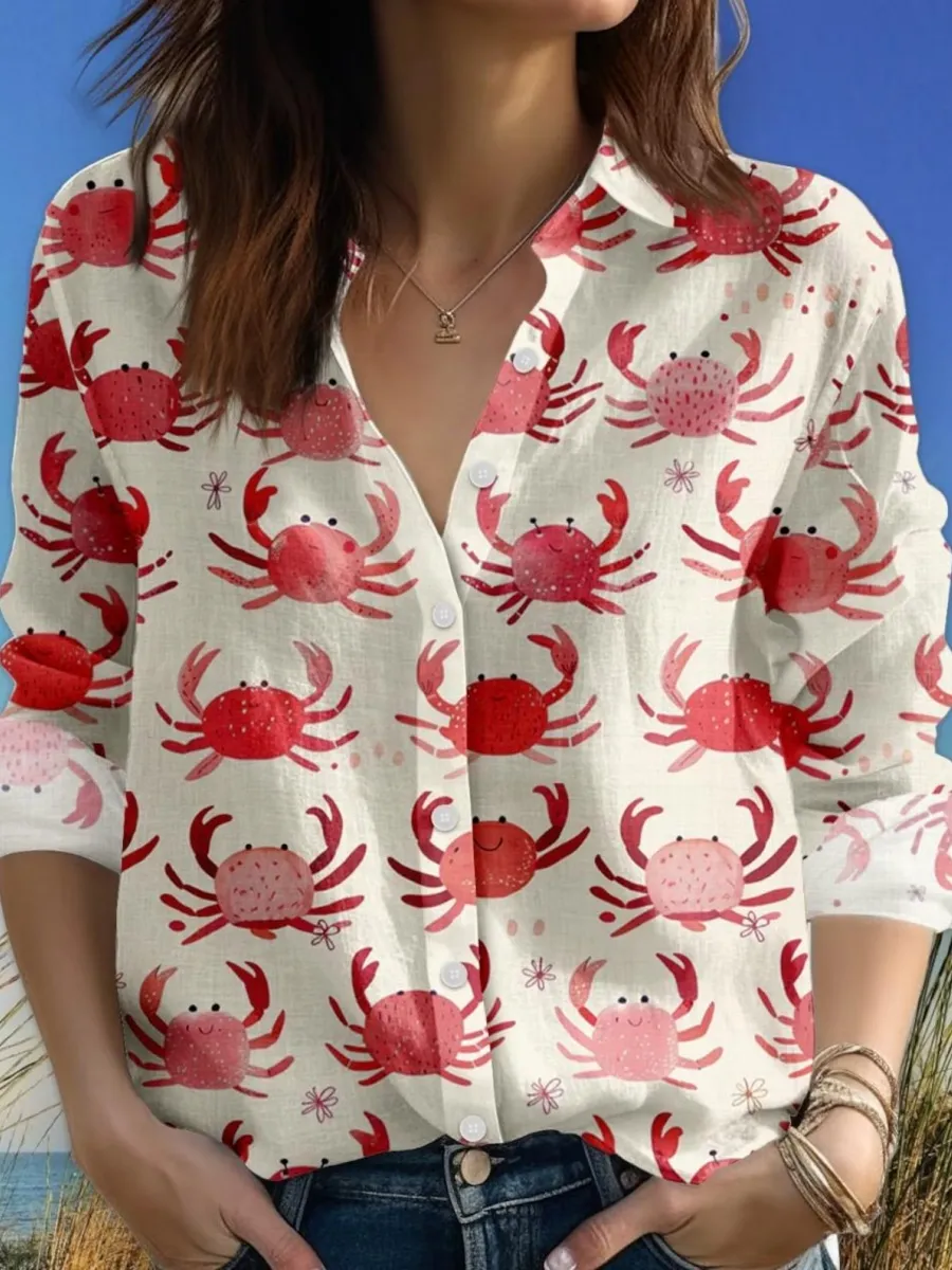 Cute Crab Print Shirt