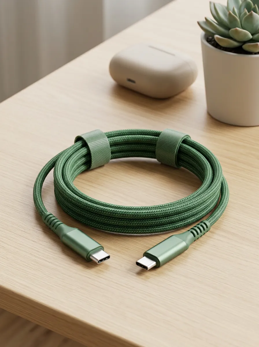 Olive Green Braided USB-C Cable for Phone Charging