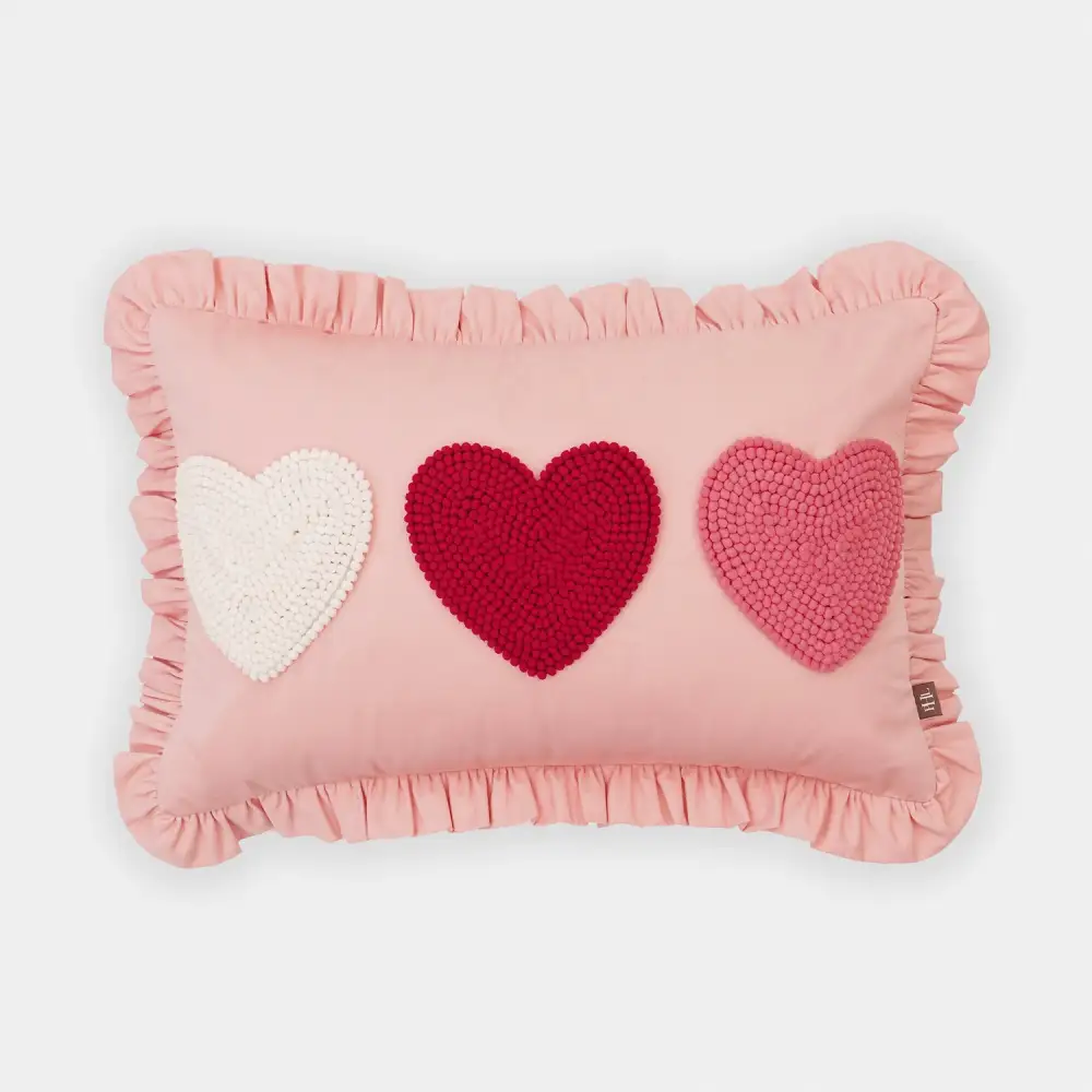 Pink Applique Ruffle Cushion Cover