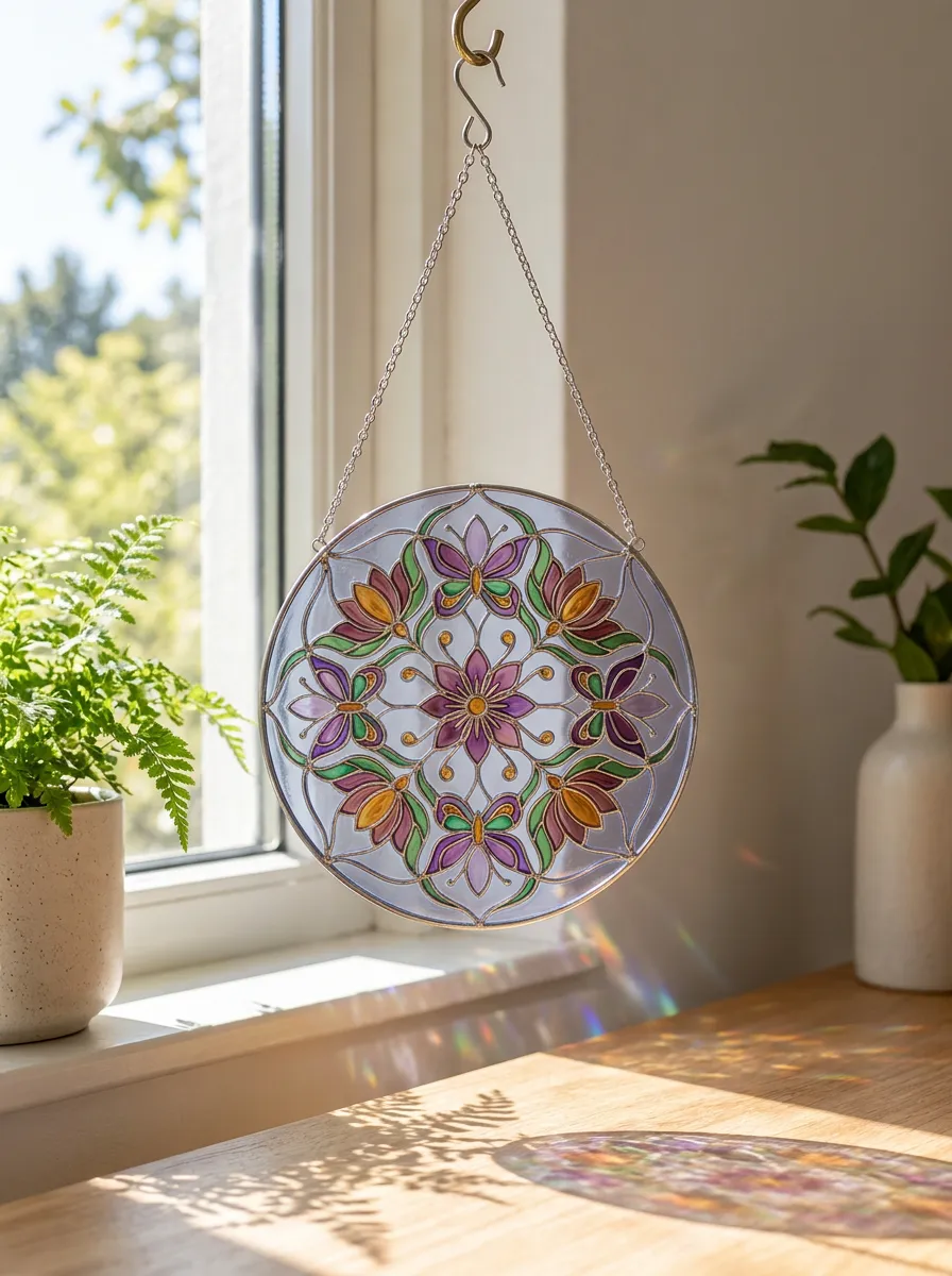 Butterfly Flower Stained Glass Printed Suncatcher
