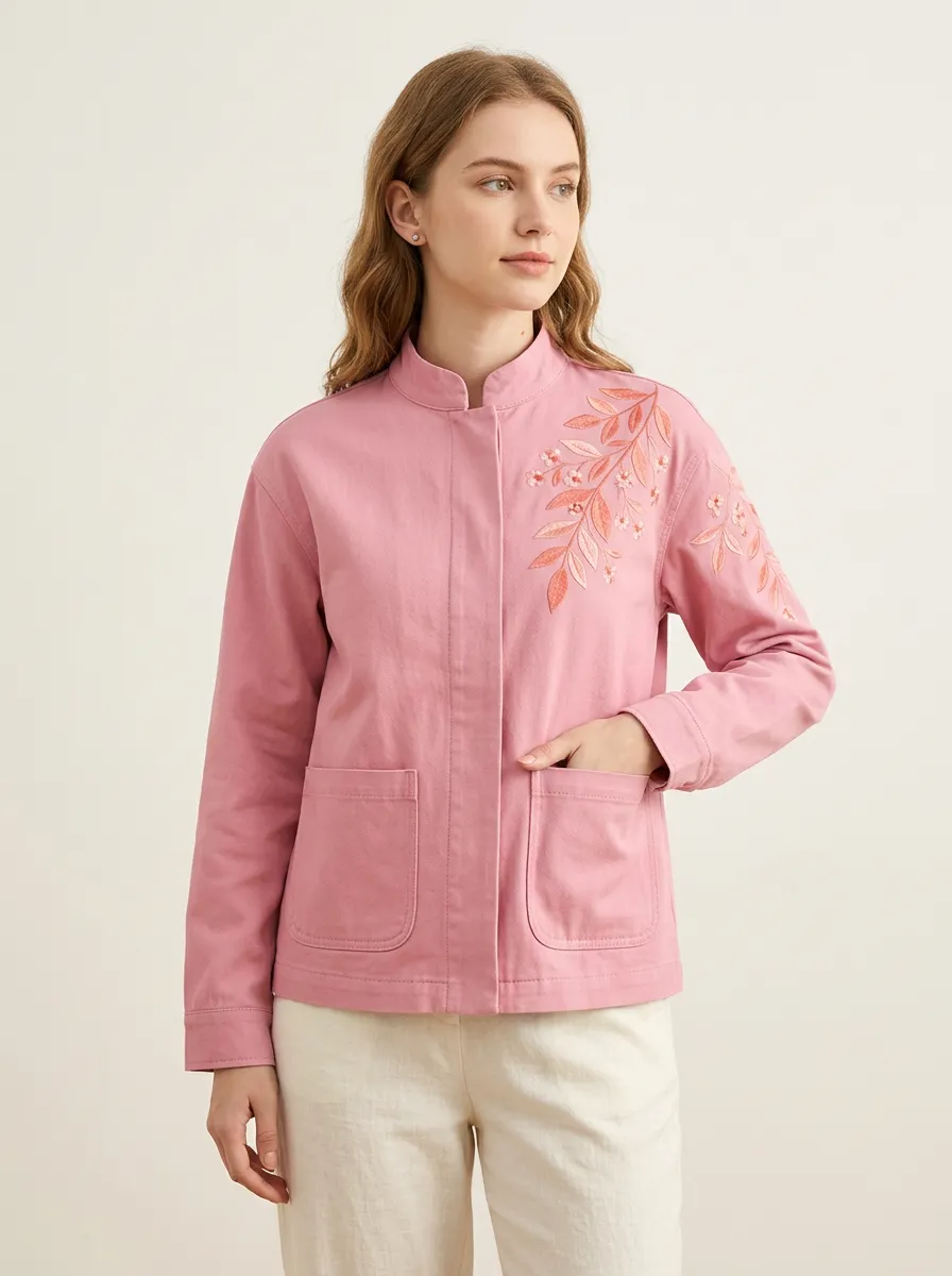 Women's Floral Nature Lover Embroidered Pink Printed Top
