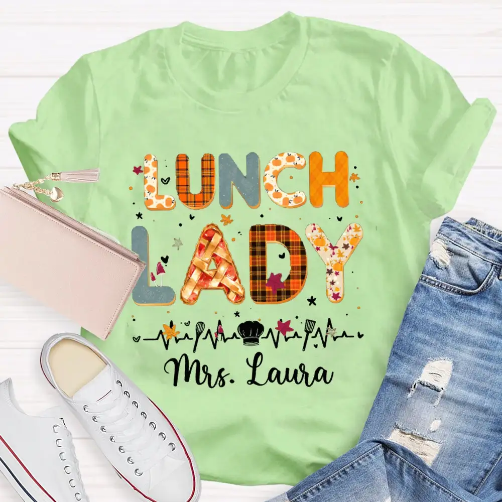 Personalized Name Lunch Lady Colorful Letter Print T-Shirt