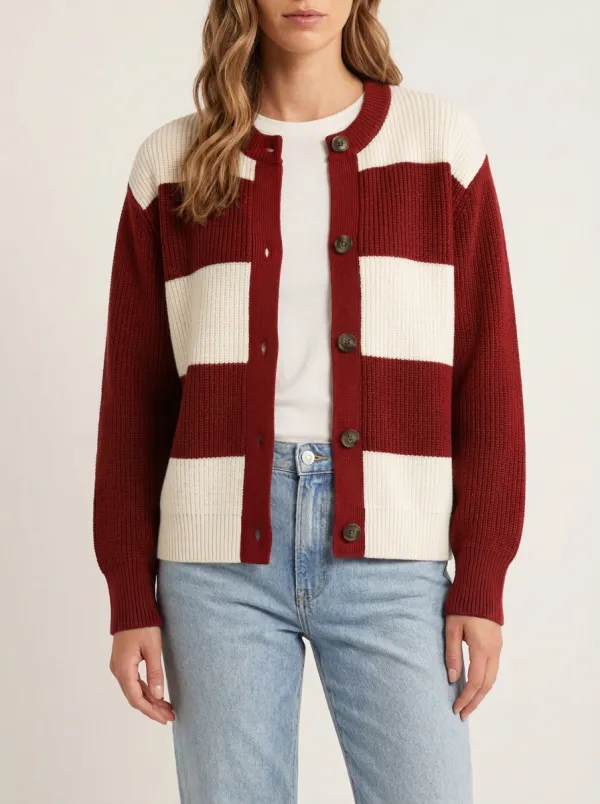 Layered Distinctive Rugby Striped Knit Cardigan
