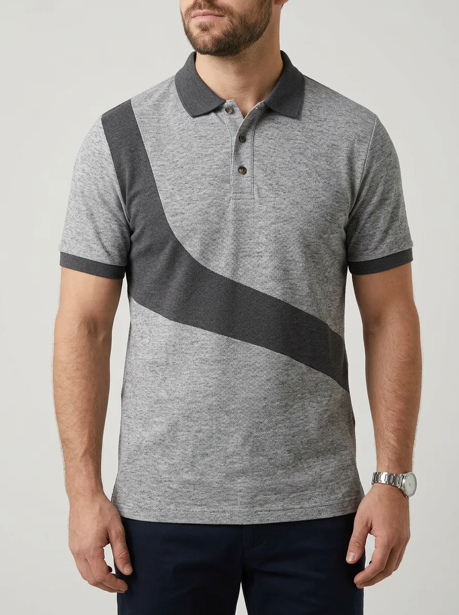 Men's Modern Ribbed Textured Striped Colorblock Polo Shirt