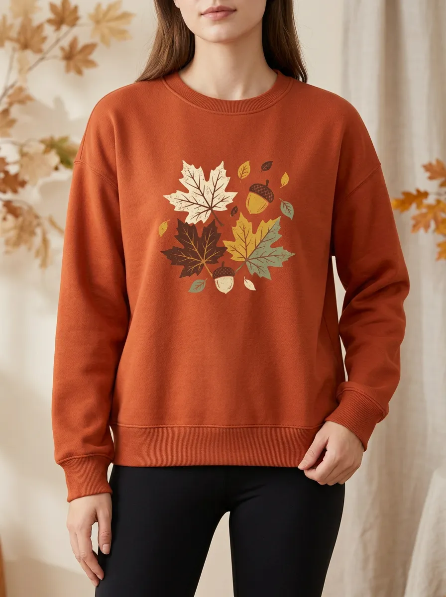 Classic Finish Maple-Leaf Printed Acorn Graphic Sweatshirt