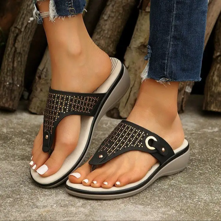 Rhinestone Detail Thick Sole Slide Sandals