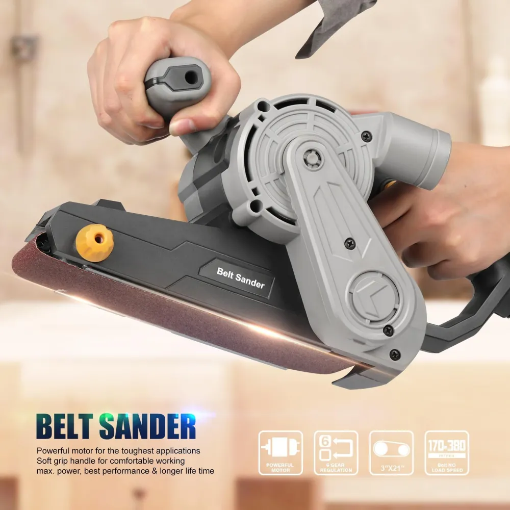 3×21-Inch Belt Sander,8 Amp Variable-speed 170-380RPM 12 Pcs Belts