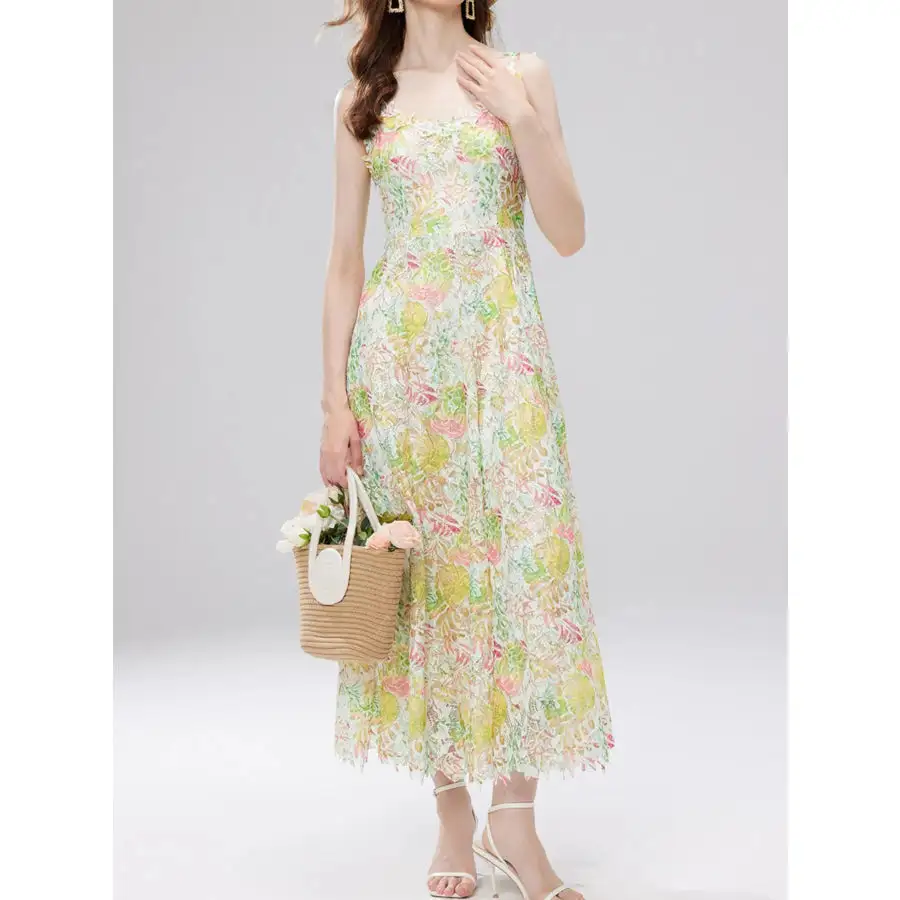 Lace Sleeveless V-Neck Midi Dress