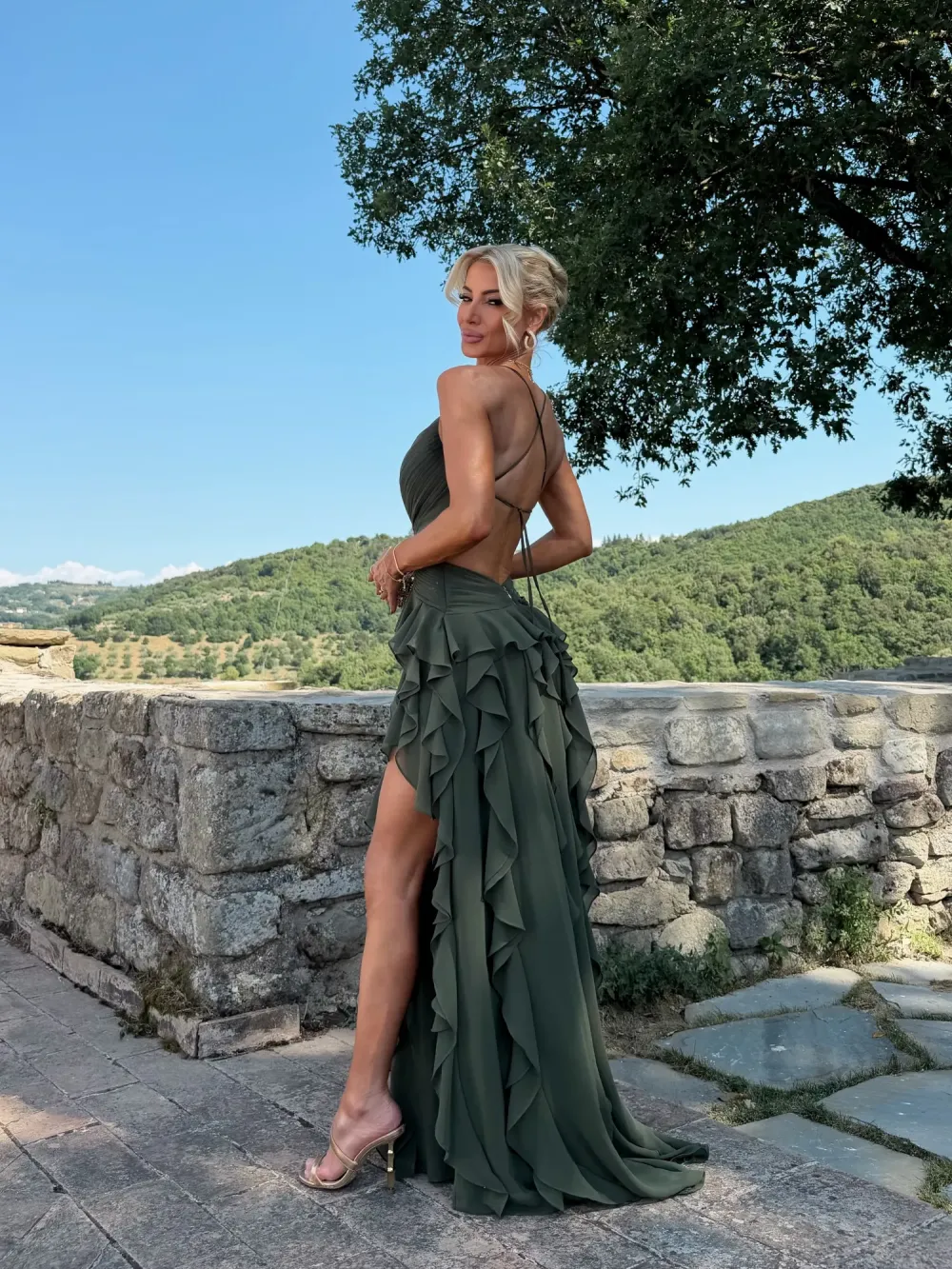 Lira Spaghetti Strap Cutout Ruffle Maxi Dress
