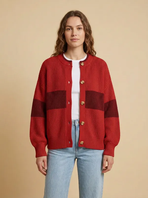 Structured Rugby Striped Knit Cardigan