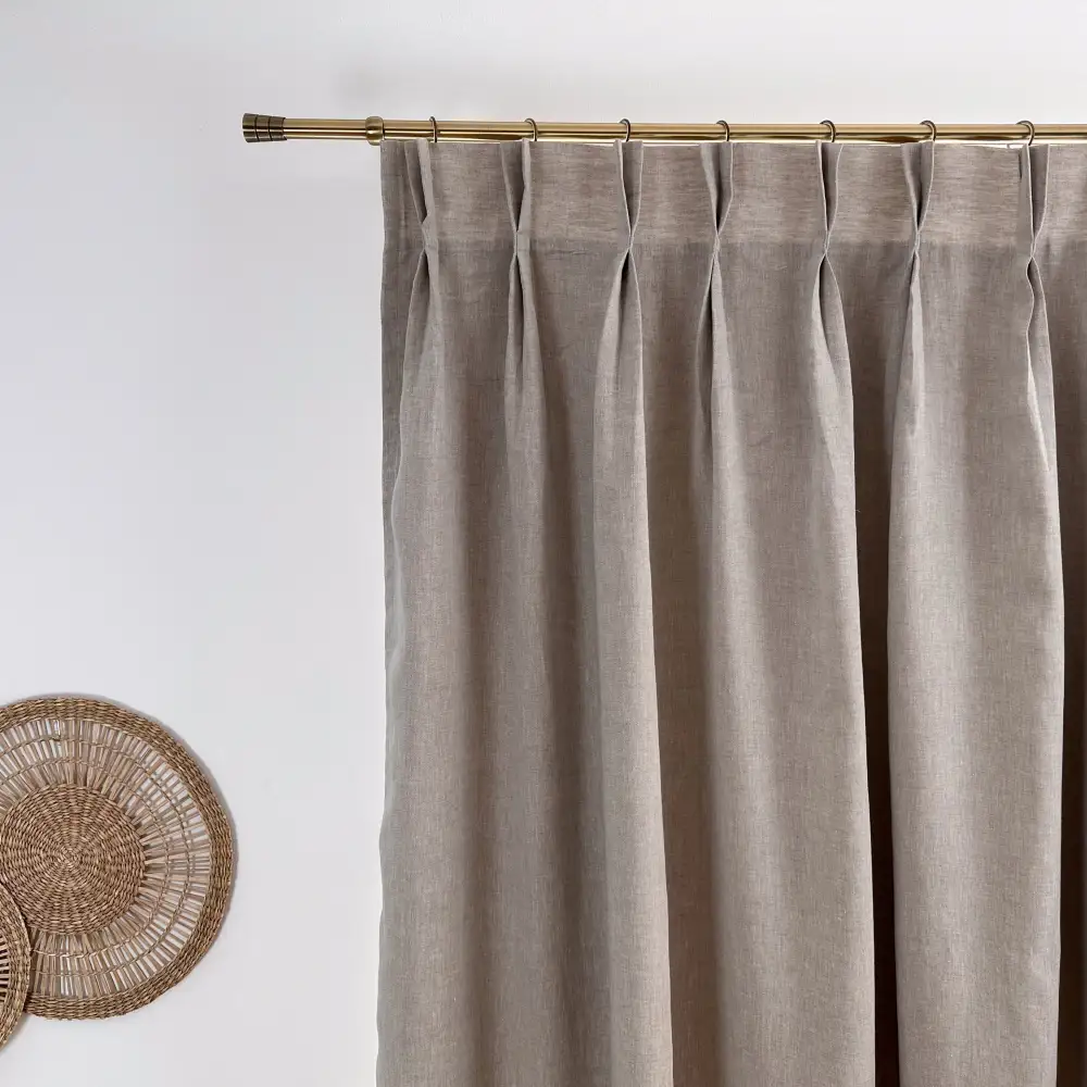 Double Pleat Blackout Linen Curtain