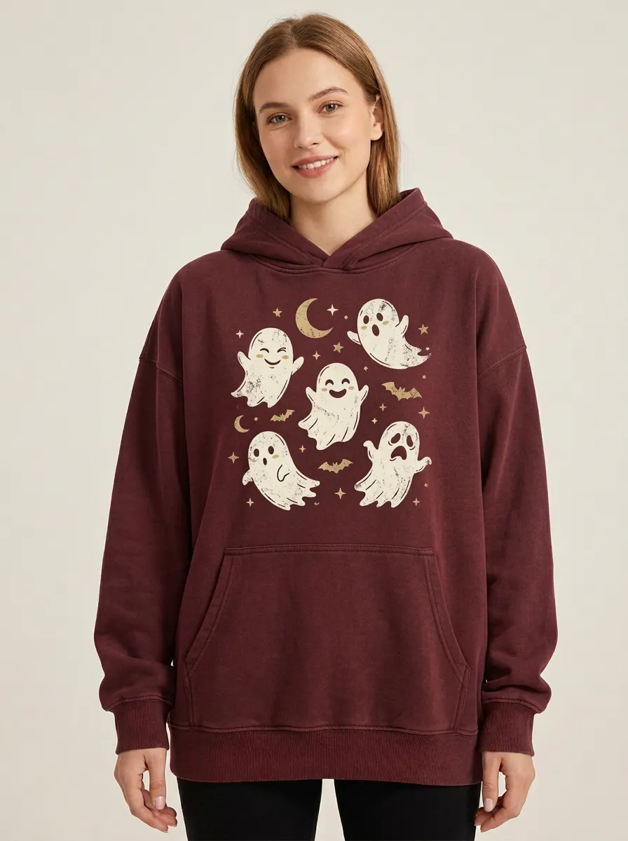 Women's Halloween Ghost Moon Stars Printed Hoodie
