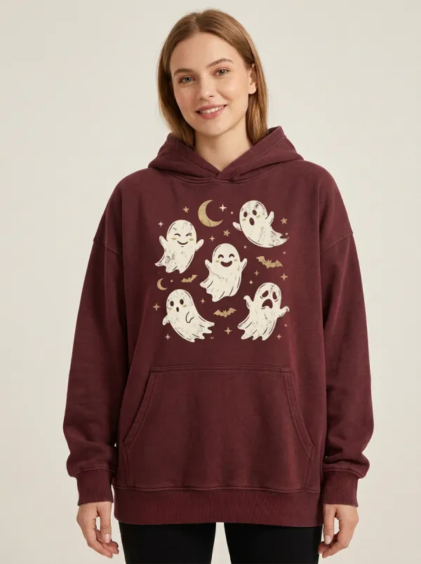 Women's Halloween Ghost Moon Stars Printed Hoodie